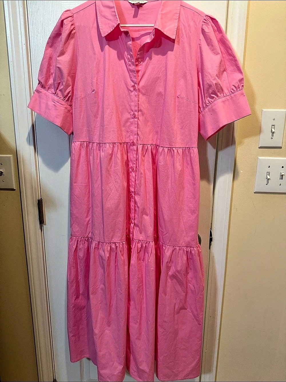 Crown & Ivy Puff Sleeve Button Front Shirtdress Pink XL Like New